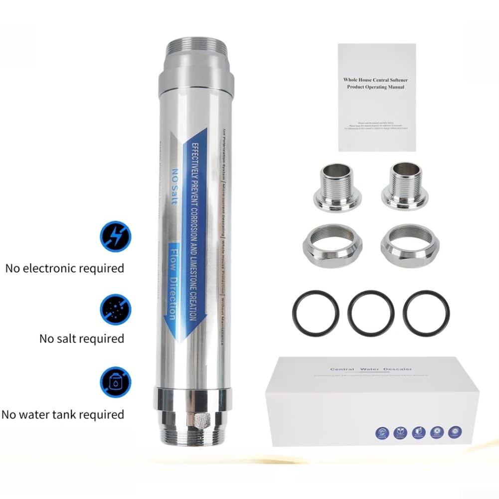 Filtro in linea disincrostante per acqua dura in acciaio inox compatto | Riduce i minerali di durezza, protegge l'impianto idraulico, si adatta a tubi DN15, corpo in acciaio inossidabile