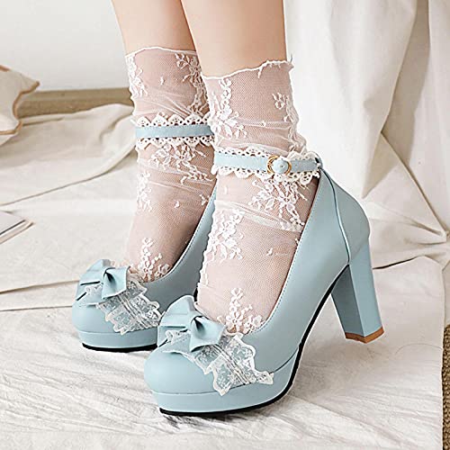 Erocalli Women's Lolita Shoes Platform Cosplay Cute Kawaii Lolita Shoes High Heel Bowknot Mid Chunky Heel Mary Jane Pumps2