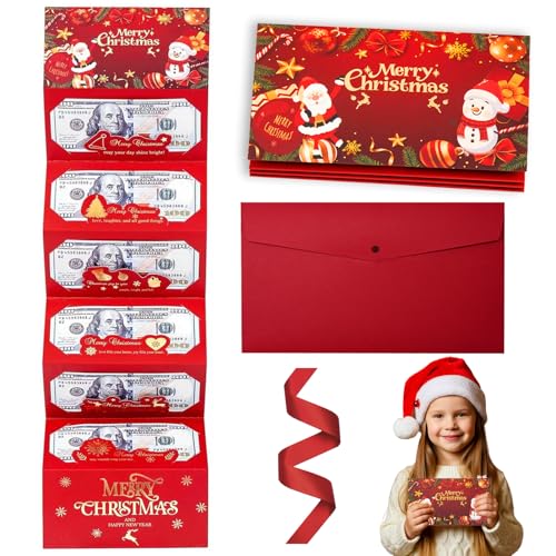 Trrrioosy Christmas Money Envelope for Cash Christmas Money Holder with 6 Slots Surprise Gift Card Holder for Girls Boys Men Women DIY Holiday Santa Cash Supplies