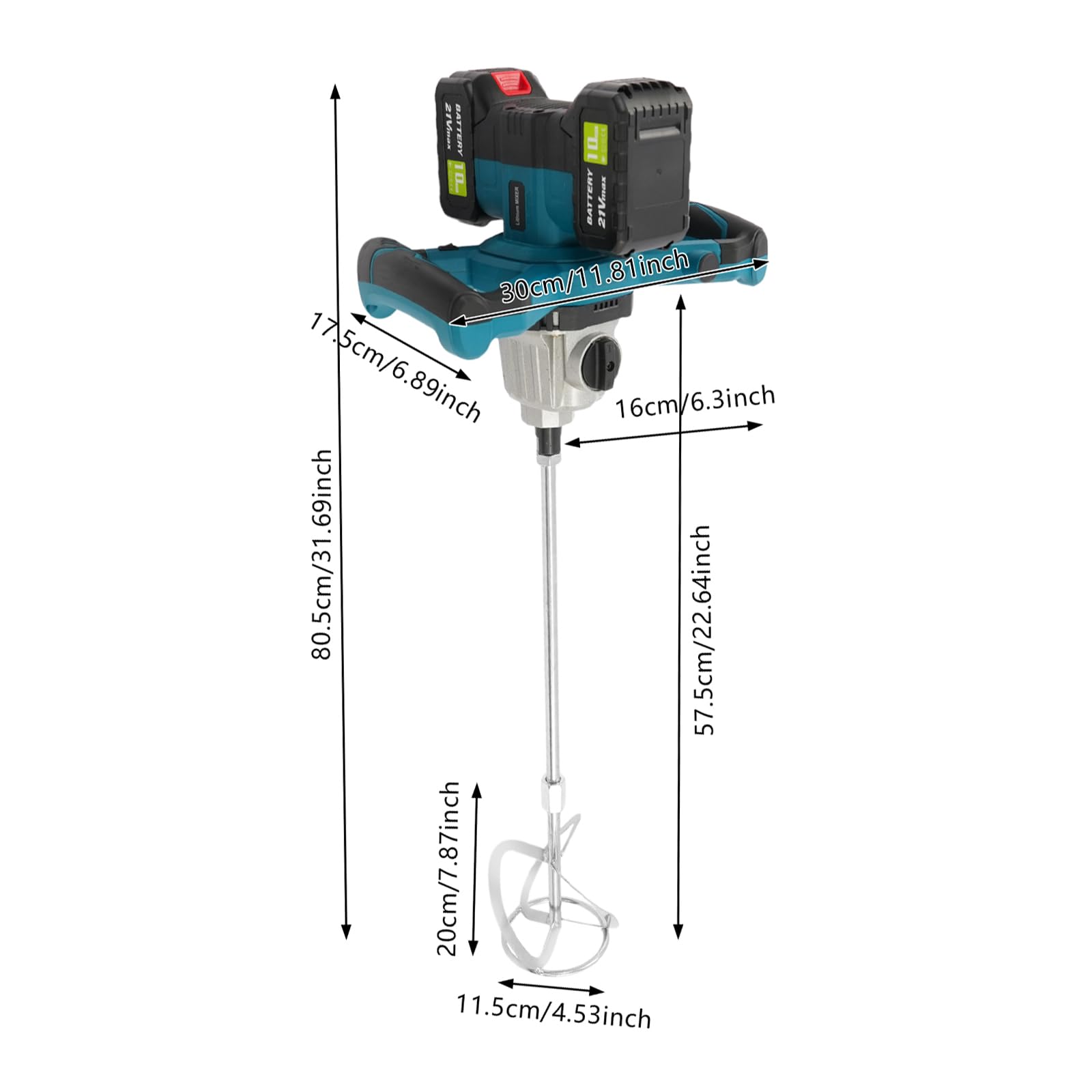 Mélangeur de mortier électrique 1200 W en alliage d'aluminium avec batteries au lithium, 6 vitesses réglables, mélangeur de mortier manuel, mélangeur de mortier à béton, sans fil