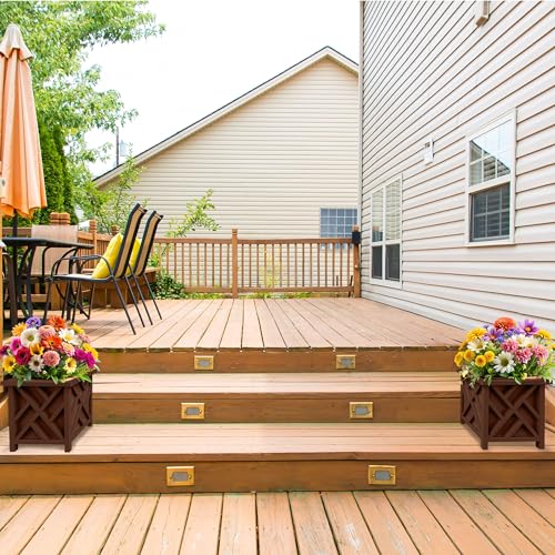 Lattice Design Outdoor Planter Box 2-Pack - 15.5” Square 16.5” Tall Brown Decorative Plant Pots for Front Porch Decor - Flower Pots Outdoor Planters for Porch Patio or Garden Decor by Pure Garden by Pure Garden - Used condition - Image 6