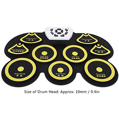Electronic Drum Roll Up, tragbares Roll Up Drum Kit Silikon USB Desktop Interessantes Set mit 1 USB-Kabel 2 Drumsticks 2 Pedalen(Gelb) - Image 8