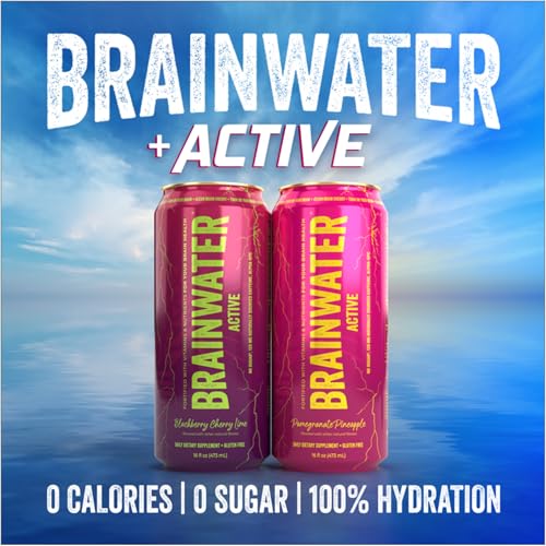 Image of BrainJuice BrainWater Calm, Water for Clean Energy, Focus & Relaxation Support, Gluten Free, Zero Sugar Drinks with Ashwagandha, Alpha GPC, Vitamin C & B, Organic Green Tea, 8 Pack (Blackberry Cherry Lime)