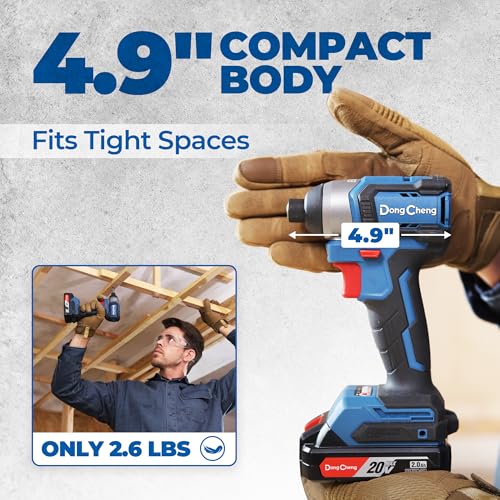 Image of Dong Cheng 20V 1 /4 inch Brushless Impact Driver, 1460 in-lbs Cordless Impact Driver, 2x 2.0Ah Batteries, 3-Speed, 4.9 inch Compact Impact Driver for Cabinetry, Deck Building & HVAC Installation