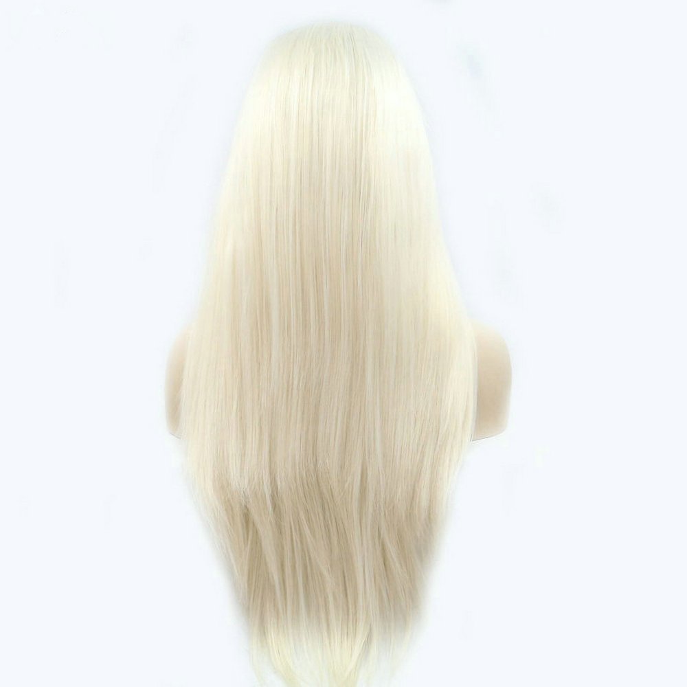 13x3" Pre Plucked Long Straight Colorful Wigs for Women Natural Looking Heat Resistant Fiber Synthetic Lace Front Wigs for Replacement/Party/Cosplay/Costume/Daily Use (Pure White/White Blonde) - Image 3