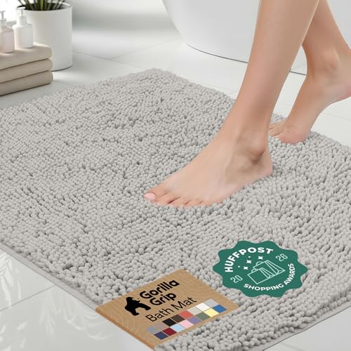 Image of GORILLA GRIP Bath Rug Mat 70x24, Soft Absorbent Chenille, Quick Dry Microfiber Mats, Rubber Backing Washable Shower Floor Rugs, Bathmat Runner, US Designed Bathroom Home Decor Accessories Light Gray