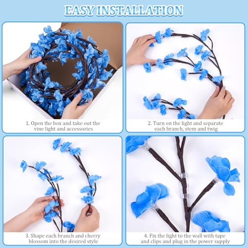 7.55 FT 144 LED Blue Cherry Enchanted Willow Vine Lights,Cherry Blossom Light with Remote Timer,8 Lighting Modes,LED Tree Branch Lights for Wall,Cherry Blossom Wall Decor for Bedroom Living Room by FIALAME - Image 6