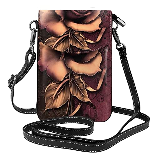 Sac à bandoulière gothique rose avec motif rabat, pochette téléphone compacte en cuir noir
