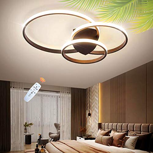 Plafoniera Tre Anelli Lampadario in Acrilico Lampada Da Soggiorno Rotonda Plafoniere Design Moderno LED Lampadari Per Sala Da Pranzo Camera Da Letto Cucina Dimmerabile Con Telecomando,Marrone
