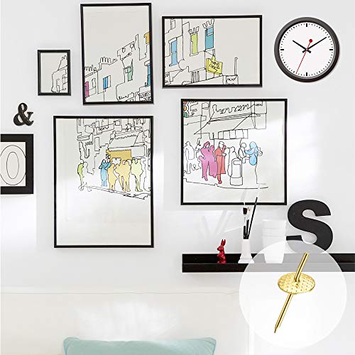 Image of 60pcs Picture Hangers, 20lbs Picture Hanging Hooks, Iron Alloy Nail Hooks, Professional Plaster Picture Hanging Kit on Wooden /Drywall Hanging Hardware for Clock,Mirror,Jewelry Golden (Pack of 2)