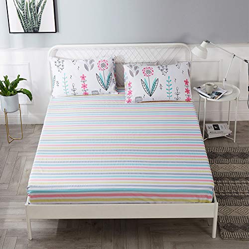 Image of 100% Soft Cotton Fitted Sheet Twin Size Deep Pocket Colorful Striped Wrinkle Free,1 Piece Cooling Bed Sheet Comfortable Kids Gingham Bedding Collection Twin Bed Sheet,Rainbow Sheet Twin