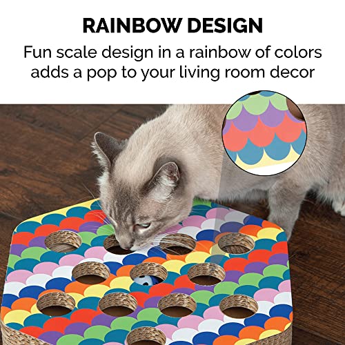 Image of Furhaven Pet Furniture for Cats and Kittens - Tiger Tough Hexagon Corrugated Cat Scratcher Interactive Busy Box Pet Toy with Catnip, Rainbow Scales, One Size