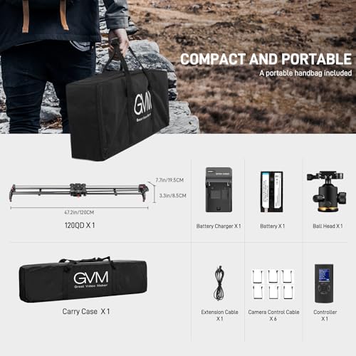 GVM 48"/120CM Carbon Fiber Motorized Camera Slider, Professional Camera Slider with Remote Control, Support Video Mode, Time Lapse Photography, Horizontal, Tracking and 120° Panoramic Shooting by GVM Great Video Maker - Used condition - Image 9