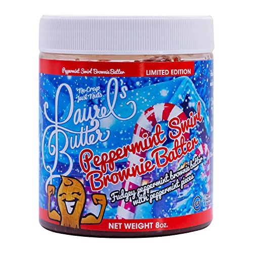 Laurel’s Peppermint Swirl Brownie Butter- High Protein and Gluten Free Butter – Mixture of Pecans, Dark Chocolate and Peppermint Magic with a Sprinkle of Peppermint Candies – Low Carb and No Added Sugar – 8oz Jar