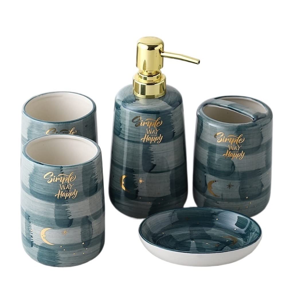 Juego de accesorios baño kit Juego De Accesorios De Baño - Colección De Juegos De Baño De 5 Piezas Dispensador De Jabón, Portacepillos De Dientes, Vaso, Jabonera Conjunto baño set para el baño(A)