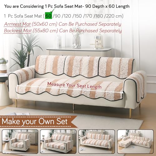 Image of HOKIPO Luxury Wavy Anti Slip Plush Sofa Cover Mat | Make Your Own Sofa Cover Set, Mat Length 90(D) x 60(L) cm, Desert Brown (AR-5980-BR)