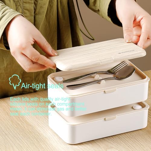 Foto von Brotdose mit Fächern und Besteck Edelstahl,Auslaufsicher Bento Box Lunchbox Erwachsene/Kinder,Meal Prep Boxen Lunch Box Jausenbox Essensbox Brotzeitbox Frühstücksbox Vesperbox Butterbrotdose Brotdosen