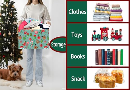 Image of Large Christmas Gifts Empty Baskets Kids Collapsible Holiday Storage Bin with Handle (Deer Head Red Socks Hat)