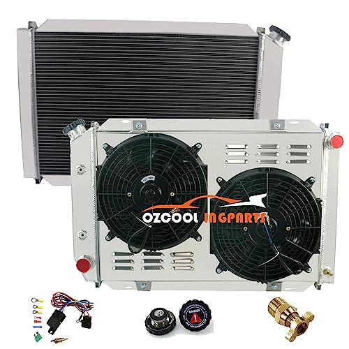 Ozcoolingparts 3 Row Aluminum Ec138 Radiator + 2 X 12" Electric Fan W/Shroud For 1979-1993 Ford Mustang, 80-88 Mercury Cougar/Xr7/Ford Thunderbird And More #TOP8