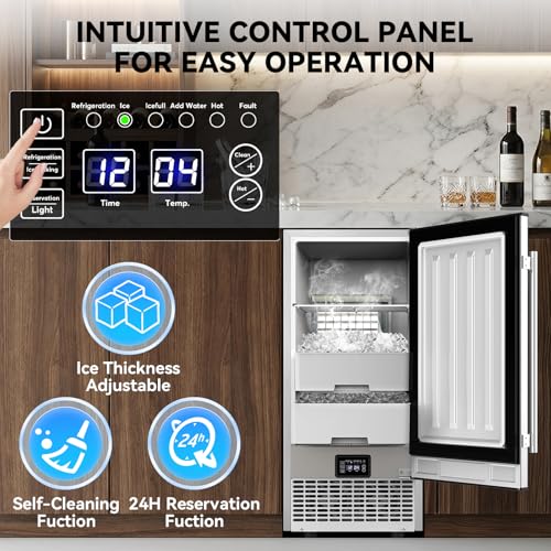 Image of SOZT Under Counter Ice Maker with Refrigerator Function, 120LBS /24H | Commercial Ice Machine, No-Melt Ice Storage, 24H Timer & Self-Cleaning, Built-in /Freestanding for Home Bar Cafe Restaurant
