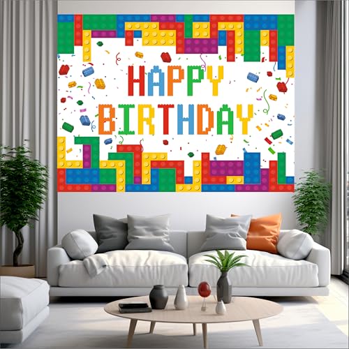 Image of Building Block Birthday Backdrop 4x3 Ft | Backdrops for Decoration | Birthday Decoration Backdrop | Banner for Kids Theme Party