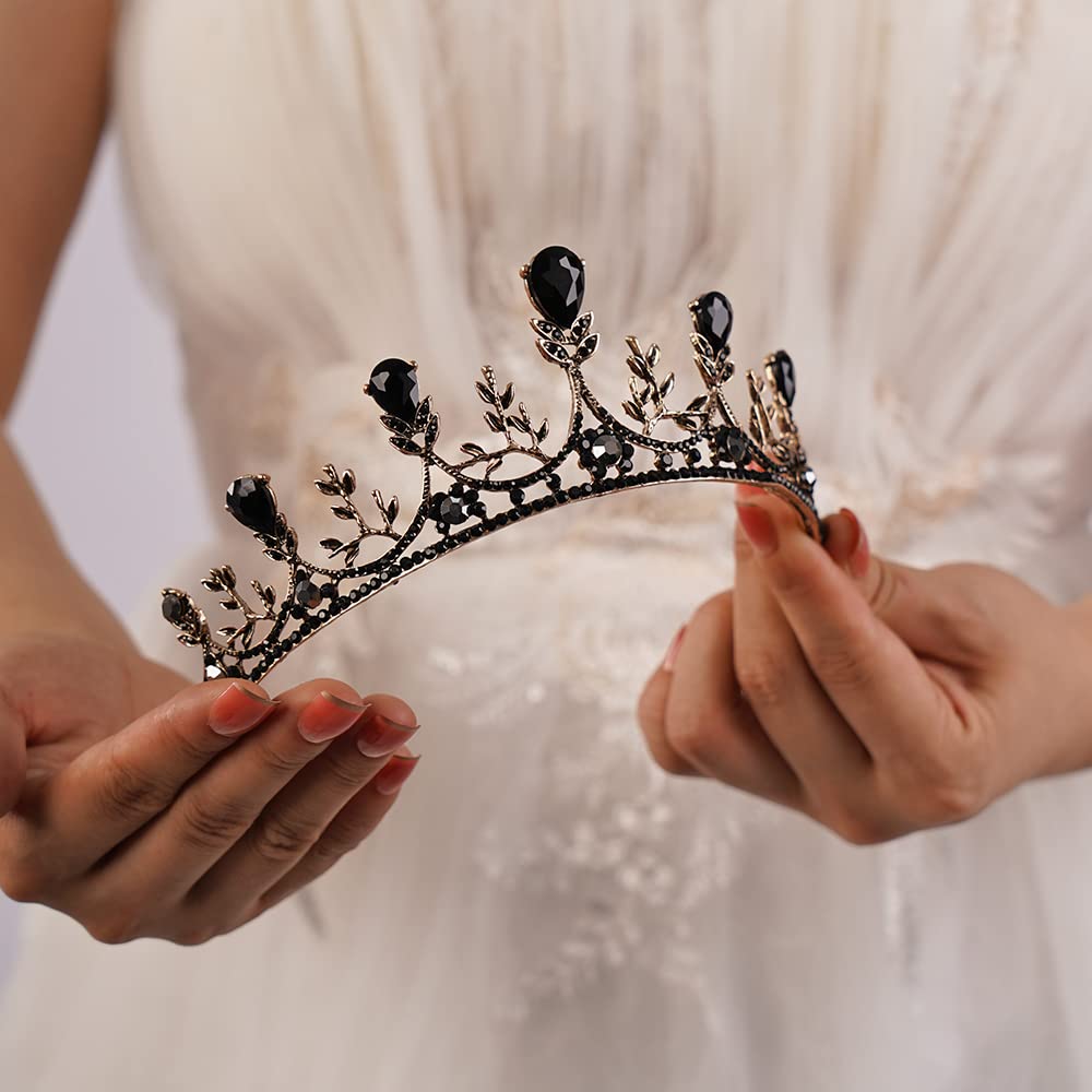 Wekicici Black Baroque Queen Crown Vintage Green Crystal Tiara with Comb Headband for Women Halloween Costume Party Prom (black) - Image 5
