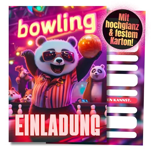 HIDEBLOOM Panda Bowling Einladungskarten Kindergeburtstag Junge - 12 Stück - DIN A6 (10,5 cm x 14,8 cm) - Einladung Bowling Kindergeburtstag - Einladungskarten Bowling Kinder - Panda