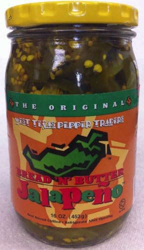 West Texas Pepper Traders Bread N' Butter Jalapeno Peppers Sliced 16oz Glass Jar (Pack of 2)