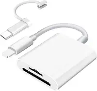 Leitor de cartão SD/Micro SD para iPhone/iPad/câmera, compartimento duplo para cartão suporta leitor de cartão de memória portátil SD e TF monitor de câmera SD Cartão Adaptador de