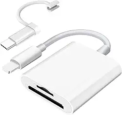 Leitor de cartão SD/Micro SD para iPhone/iPad/câmera, compartimento duplo para cartão suporta leitor de cartão de memória portátil SD e TF monitor de câmera SD Cartão Adaptador de