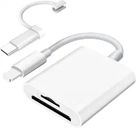 Leitor de cartão SD/Micro SD para iPhone/iPad/câmera, compartimento duplo para cartão suporta leitor de cartão de memória portátil SD e TF monitor de câmera SD Cartão Adaptador de
