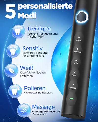 Cepillo de dientes eléctrico con 8 cabezales (3 tipos), cepillo de dientes sónico para adultos, cepillo eléctrico con temporizador, 120 días de duración de la batería, 5 modos de limpieza, estuche de - imagen 5