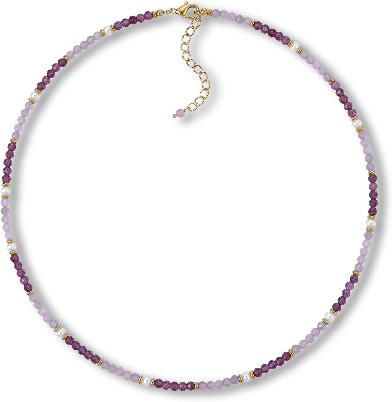 Morchic Natural Gemstone Beaded Necklace for Women, 18k Gold-Plated Clasp, Adjustable 16.5-18 Inches