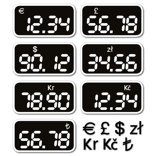 Selbstklebende Preismarker, anpassbare Preise, verschiedene Münzen, Euro Pfund Dollar, Zloty, schwedische Krone, türkische Lira, automatische Händler, Tabaklisten, Barregale (100)