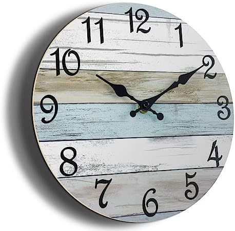 CHYLIN 14 Inch Wall Clock - Bathroom Clock, Rustic Wall Clocks Battery Operated, Silent Non Ticking Wooden Coastal Beach Clock for Kitchen, Living Room, Bedroom, Office (White)