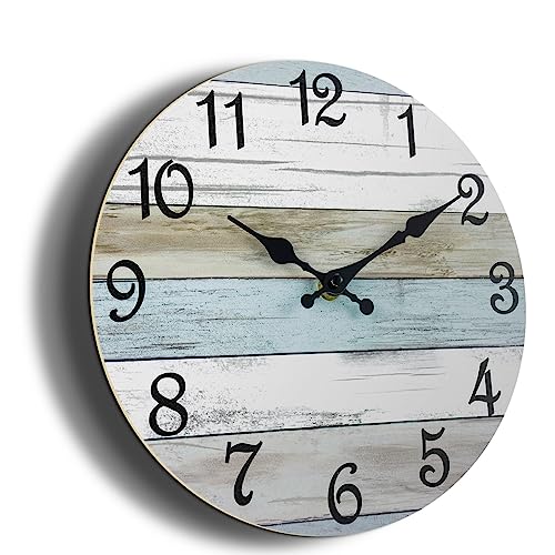 Chylin 14 Inch Wall Clock - Bathroom Clock, Rustic Wall Clocks Battery Operated, Silent Non Ticking Wooden Coastal Beach Clock For Kitchen, Living Room, Bedroom, Office (White) #TOP13