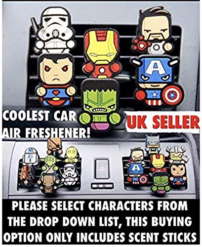 7 colours Two Pairs X OCEAN BREEZE Scent Refill Sticks, Coolest Car Air Fresheners! Marvel Avengers, Deadpool, Star Wars... (No Characters Or Clips Included, Only For Scent Refill Purpose)
