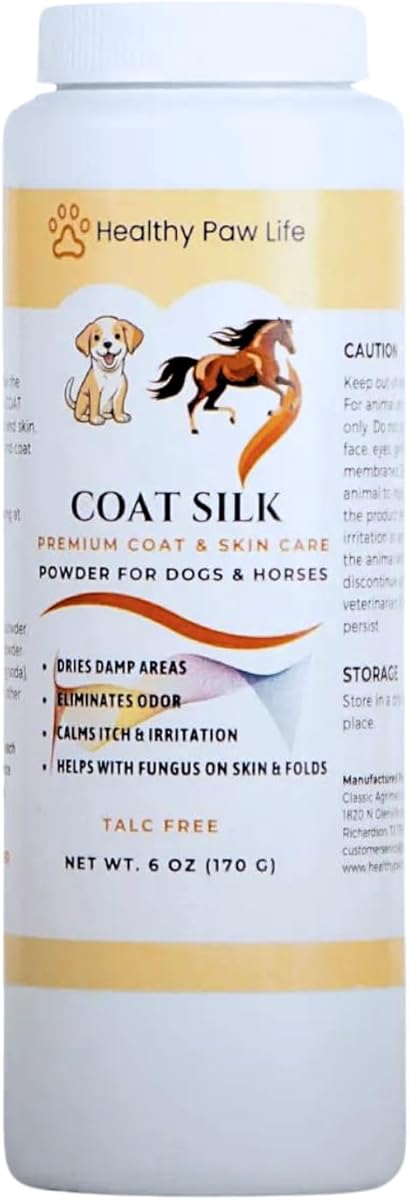 Coat Silk - Canine and Equine Dry Powder | Alleviate Odors and Itchiness | Relieves Rain Rot and Sweet Itch | Holistic Remedy and Soothing Formula | for Dogs and Horses