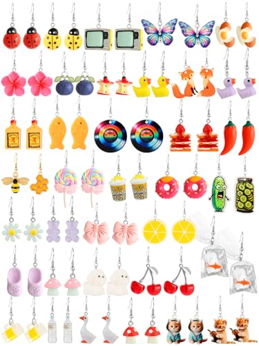 36 Pairs Cute Fun Earrings Set for Women Weird Cool Statement Dangle Earrings Made of Resin Trendy Funny Jewelry