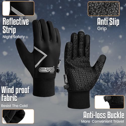 EVO Fitness Thermal Winter Cycling Gloves Men Women Insulated Warm Thin Running Bike Driving Riding Skiing Hiking Walking Gloves Touch screen Sports Windproof Anti-Slip Grip Elastic (Black, M) - Image 2
