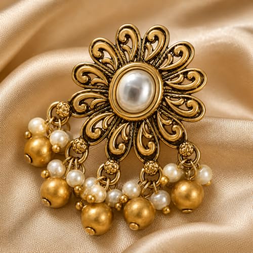 Image of Sayda JewelsGold Plated Antique Traditional Jhumka Earring Indian ethnic Temple design studs Chandbali Style Bridal, Wedding & Festive Jewellery For Women & Girls