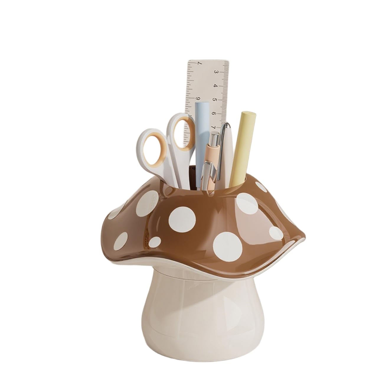 Cute Mushroom Storage Box Desktop Organizer, Pen Holder, Makeup Brush Holder, Creative Student Office Stationery Organizer (brown)