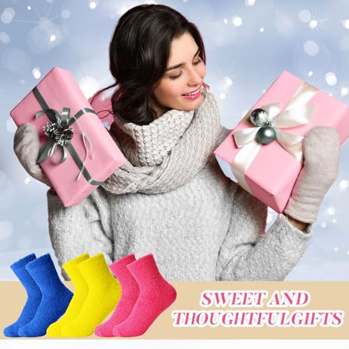 Image of Handepo 60 Pairs Women Fuzzy Socks Bulk Winter Warm Soft Fluffy Crew Sleeping Slipper Socks for Back to School Birthday Gifts