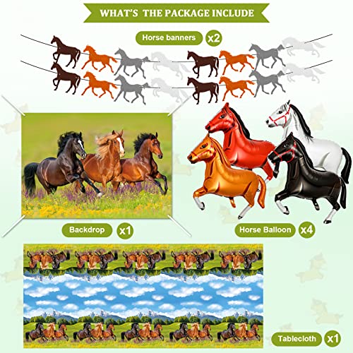 8 Pcs Horse Birthday Party Decorations Supplies Include Horse Garland Paper Banners Horse Plastic Tablecloths Horse Racing Decoration Backdrop Cowboy Cowgirl Horse Balloon #TOP1