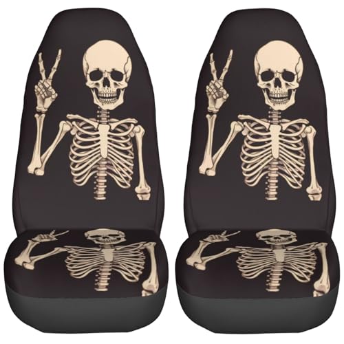 Dujiea Rock and Roll Skull Skeleton Car Front Seat Covers 2 Pcs Universal Auto Seat Covers Front Seats Only, Vehicle Bucket Seat Protectors Fit for Most Car SUV Sedan and Truck