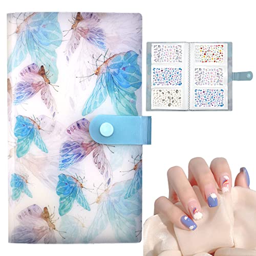 120 Nagelsticker Aufkleber Fingernägel Blumen Aufbewahrungsbuch Nail Art Abziehbilder Sammeln Album, Selbstklebend Tattoo Sticker Maniküre Display Buch Sammeln Halter DIY-Nagelkunst-Design (Blau) Cover