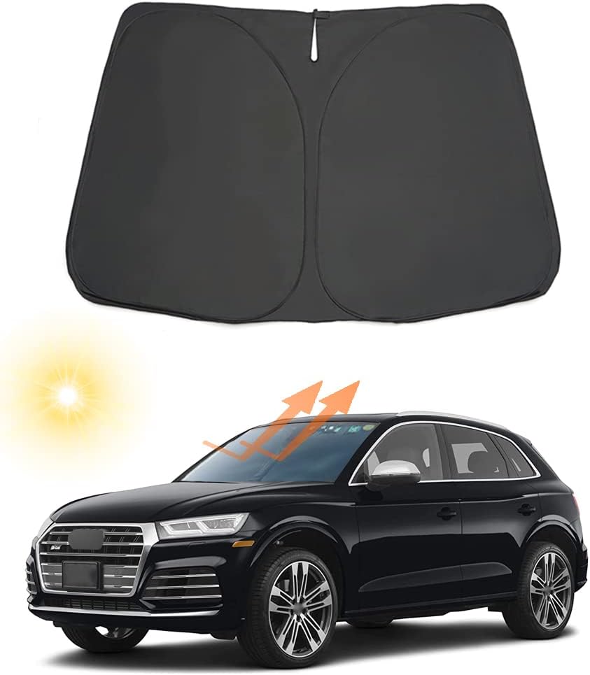 Auto Windshield Sun Shade Custom Fit for Audi Q5 2026-2021 2020 2019 2018 Foldable Car Front Window Sunshade Accessories Sun Visor Protector Reflective Cover Block UV Rays & Sun Heat(Black)