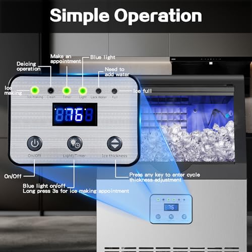 Image of Amzgachfktch Commercial Ice Maker, 110 lbs /24H, 25 lbs Ice Storage | 45 Ice Cubes in 12 Mins, Auto Self-Cleaning, Blue Light, Under Counter /Freestanding Ice Machine for Home Bar
