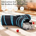 Tempcore Pet Cat Tunnel Tube Toys 3 Way Collapsible, Tunnels for Indoor Cats, Interactive Tube with Teaser Wand, Peek Holes & Hanging Ball, Black & Blue - Image 3