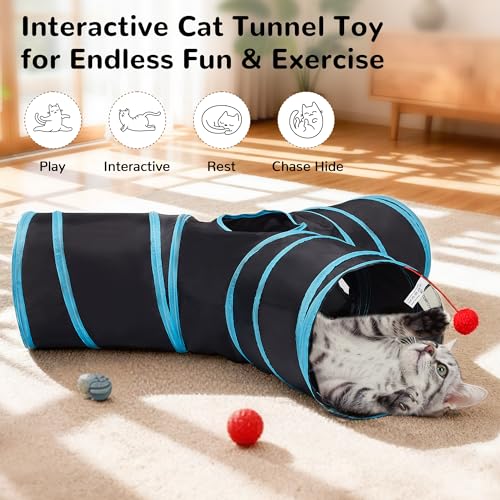 Tempcore Pet Cat Tunnel Tube Cat Toys 3 Way Collapsible, Tunnels for Indoor Cats，Kitty Bored Peek Hole Toy Ball Cat, Puppy, Kitty, Kitten, Rabbit by Tempcore - Image 3